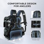 KastKing BaitSpace 50L Fishing Tackle Backpack, Water-Resistant Fishing Bag With Removable Bait Binder & 4 Tackle Boxes, Rod Holders, Durable Ripstop Nylon For Fishing Gear and Equipment,Black Camo