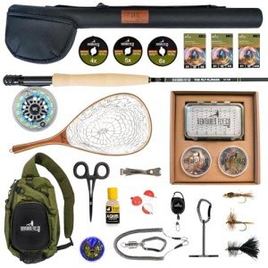 Ventures Fly Co. | Weekend Warrior Starter Package | 23 Fly Fishing Accessories Complete Combo | Includes Rod, Reel, Line, Flies, Leader, Tippet, Forceps, Nipper, Net, Sling Pack, and More!