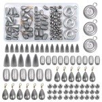 Fishing Weight Sinkers Kit, 81pcs Assorted Drop Bass Sinkers Split Shot Sinkers Coin Weights Saltwater Casting Fishing Sinkers Set with Tackle Box