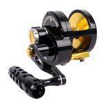 Fiblink Trolling Fishing Reel Boat Fishing Conventional Fishing Reel Aluminum Alloy Body Large Line Capacity Double Brake 55 LBs Max Drag (10000(Right Handed)-Black&Gold)