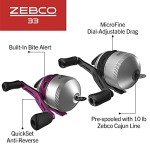 Zebco 33 Spincast Reel and Fishing Rod Combos (2-Pack), 5-Foot 6-Inch 2-Piece Fiberglass Rods with EVA Handle, Quickset Anti-Reverse Fishing Reels with Bite Alert, 1-Pink, 1-Black