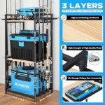 PLUSINNO 3 Tier Fishing Rod Holder, Fishing Pole Holders for Garage, Fishing Rod Rack Fishing Rod Storage Up to 8 Rods, Fishing Gear Tackle Box Fishing Equipment Organizers, Fishing Gifts for Men