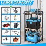 PLUSINNO 3 Tier Fishing Rod Holder, Fishing Pole Holders for Garage, Fishing Rod Rack Fishing Rod Storage Up to 8 Rods, Fishing Gear Tackle Box Fishing Equipment Organizers, Fishing Gifts for Men