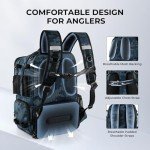 KastKing BaitSpace 50L Fishing Tackle Backpack, Water-Resistant Fishing Bag With Removable Bait Binder, Rod Holders, Durable Ripstop Nylon For Fishing Gear and Equipment,Blue Camo