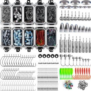 Ghosthorn Fishing Gear Set Fishing Tackle Box with Tackle Included Fishing Accessories Kit Organized fishing Lures Hooks Weights Beads for Bass Trout Walleye (340pcs Fishing Accessories Kit)
