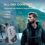Xelfly - Waterproof Fishing Backpack with Rod Holder, Inflatable Air Valve, Padded Waist Straps & Gear Loops - Submersible Zipper, Rugged Top Handle, Adjustable Attachments (Gray)