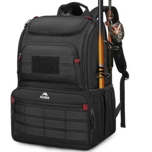MATEIN Fishing Backpack Tackle Box, Water Resistant Tackle Backpack Fishing Bags with Cooler & Rod Holders, Large Fishing Tackle Bag Storage Fishing Gear Accessories, Fishing Gifts for Men, Black
