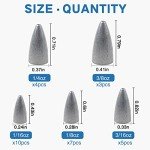 Bullet Fishing Sinkers Weights Slip Sinkers Kit-29pcs Fishing Worm Weights Assorted Set for Bass Fishing Saltwater