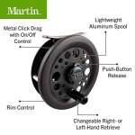 Martin Caddis Creek Fly Fishing Reel, Size 6/5 Single Action Fly Reel with Rim-Control, Changeable Right- or Left-Hand Retrieve, Lightweight Aluminum Spool, Brown, Multi