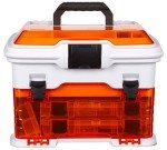 Flambeau Outdoors T4P Pro Multiloader Tackle Box - Portable Fishing Lure Organizer Station With Zerust Anti-RustTechnology, Includes 5 Removable Tuff Tainer Tackle Boxes, White/Orange