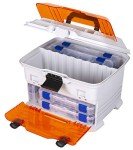 Flambeau Outdoors T4P Pro Multiloader Tackle Box - Portable Fishing Lure Organizer Station With Zerust Anti-RustTechnology, Includes 5 Removable Tuff Tainer Tackle Boxes, White/Orange