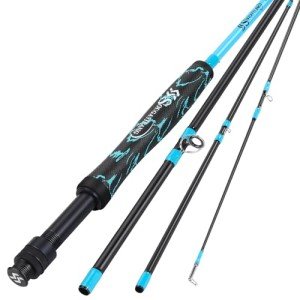 Sougayilang Fly Fishing Rod, Lightweight Ultra-Portable 4 Pieces 5/6wt Graphite 9' Fly Rod for Complete Starter with SuperPolymer Handle-Blue