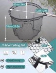 Avlcoaky Rubber Fishing Net Large Fishing Landing Net for Saltwater Fishing Net with Telescoping Handle Kayak Fishing Nets Trout Salmon Fish Net with Bag Extend 70 to 94 Inch Net Depth 27.5 Inch