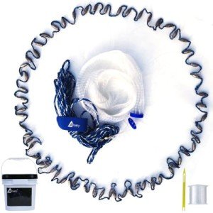 Drasry Saltwater Fishing Cast Net for Bait Trap with Heavy Sinkers Fish Throw Net. Size 3ft/4ft/5ft/6ft/7ft/8ft/9ft Radius Freshwater (Monofilament Lines Cast Net(3/8 Inch Mesh), 9FT(270cm) Radius)