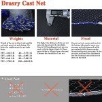 Drasry Saltwater Fishing Cast Net for Bait Trap with Heavy Sinkers Fish Throw Net. Size 3ft/4ft/5ft/6ft/7ft/8ft/9ft Radius Freshwater (Monofilament Lines Cast Net（3/8 Inch Mesh）, 9FT(270cm) Radius)