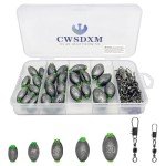 CWSDXM Fishing Weights Sinkers Fishing Worm Weights Assorted Set 50 Pcs, Bullet sinkers, Cannonball & Pencil Drop Shot Weights, Removable Rubber Core Weights for Saltwater