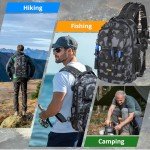 PLUSINNO Fishing Backpack with Tackle Boxes, Waterproof Fishing Sling Tackle Bag for Fishing Gear with Rod Holder, Fishing Gifts for Men with Fishing Lures, Fishing Pliers, Fish Lip Gripper.