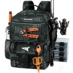 KastKing BaitSpace 50L Fishing Tackle Backpack, Water-Resistant Fishing Bag With Removable Bait Binder & 4 Tackle Boxes, Rod Holders, Durable Ripstop Nylon For Fishing Gear and Equipment,Black Camo