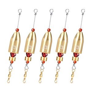 Booms Fishing CRR Carolina Ready Rigs for Bass Fishing Saltwater, 5pcs Brass Pre Rigged Carolina Rigs Kit, Fishing Weights Bullet Weights Carolina Keeper, 1oz Brass