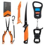 KastKing ToughTide 5pc Fishing Tool Kit, Rechargeable 65lb Digital Fish Scale with Lip Grip & Tape Measure, 7” Fillet Knife with Sheath & Sharpener, 8” Fishing Split Ring Pliers, Fishing Gear