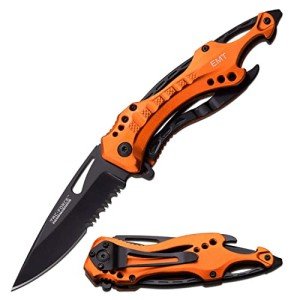 Tac-Force Folding Pocket Knife, 3.25-inch Serrated Blade, Orange Aluminum Handle, 7.75-inch Overall Length TF-705EM