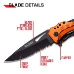 Tac-Force Folding Pocket Knife, 3.25-inch Serrated Blade, Orange Aluminum Handle, 7.75-inch Overall Length TF-705EM