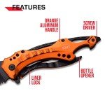 Tac-Force Folding Pocket Knife, 3.25-inch Serrated Blade, Orange Aluminum Handle, 7.75-inch Overall Length TF-705EM