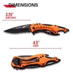 Tac-Force Folding Pocket Knife, 3.25-inch Serrated Blade, Orange Aluminum Handle, 7.75-inch Overall Length TF-705EM