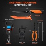 KastKing ToughTide 5pc Fishing Tool Kit, Rechargeable 65lb Digital Fish Scale with Lip Grip & Tape Measure, 7” Fillet Knife with Sheath & Sharpener, 8” Fishing Split Ring Pliers, Fishing Gear