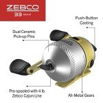 Zebco 33 Gold Spincast Fishing Reel, Changeable Right or Left-Hand Retrieve, All-Metal Gears, Pre-Spooled with Zebco Cajun Fishing Line, Silver/Gold
