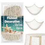 Sukh 2PCS Fish Net Decorative - Fish Net Decorations Decorative Netting Nautical Fishnet Table Runner Nets Netting Fishnet Ocean Party Rope Decoration