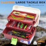 TCMBY 3 Layers Tackle Box with Tackle Included, 258Pcs Fishing Lures Kit Contains Pliers, Crankbait, Hooks, Weights & Accessories, Fishing Gear Bait Lure Gifts for Men Bass Freshwater (Brown White)