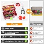 TCMBY 3 Layers Tackle Box with Tackle Included, 258Pcs Fishing Lures Kit Contains Pliers, Crankbait, Hooks, Weights & Accessories, Fishing Gear Bait Lure Gifts for Men Bass Freshwater (Brown White)