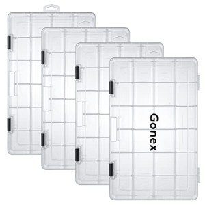 Gonex 3700 Tackle Trays 4 Packs, Transparent Fishing Tackle Boxes Organizer and Storage with Adjustable Dividers, Plastic 3700 Tackle Boxes for Lures, Hooks, & Other Accessories