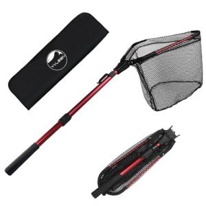 YVLEEN Folding Fishing Net - Foldable Fish Landing Net Robust Aluminum Telescopic Pole Handle and Nylon Mesh 16inch Hoop Size