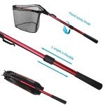 YVLEEN Folding Fishing Net - Foldable Fish Landing Net Robust Aluminum Telescopic Pole Handle and Nylon Mesh 16inch Hoop Size