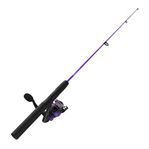 Zebco Dock Demon Spinning Reel and Fishing Rod Combo, 30-inch 1-Piece Fiberglass Fishing Pole, EVA Rod Handle, Size 10 Reel, Powertrain Drag, Pre-Spooled with 6-Pound Zebco Line, Purple