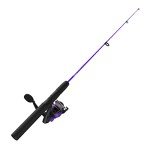 Zebco Dock Demon Spinning Reel and Fishing Rod Combo, 30-inch 1-Piece Fiberglass Fishing Pole, EVA Rod Handle, Size 10 Reel, Powertrain Drag, Pre-Spooled with 6-Pound Zebco Line, Purple