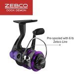Zebco Dock Demon Spinning Reel and Fishing Rod Combo, 30-inch 1-Piece Fiberglass Fishing Pole, EVA Rod Handle, Size 10 Reel, Powertrain Drag, Pre-Spooled with 6-Pound Zebco Line, Purple