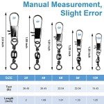 ReeMoo 200PCS Fishing Rolling Ball Bearing Barrel Swivel with Safety Snap Connector Fishing Accessories #2#4#6#8#10