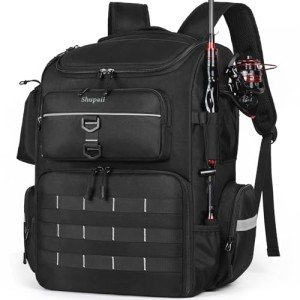 Shupaii Fishing Backpack with Rod Holders, 45L Large Water-Resistant Fishing Tackle Backpack, Fishing Gifts for Men Father