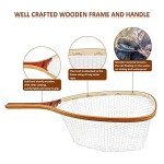 ONROCL Fly Fishing Net Trout Net with Magnetic Release and Rod Holder Wooden Frame Landing Net with Soft Rubber Mesh for Catch and Release (Clear Small Holes)
