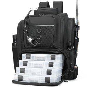 WANOON Fishing Backpack with Rod Holders, 4 Tackle Box and Waterproof Fishing Tackle Backpack