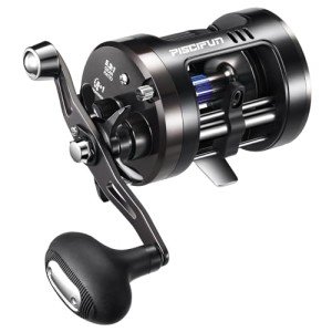 Piscifun Chaos Pro Baitcasting Fishing Reel, CNC Machined Aluminum Body Round Catfish Reel with 25LB Max Drag, Trolling Reel with Level Wind & Magnetic Braking for Lake & Saltwater, Black, Right Hand