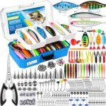 PLUSINNO Fishing Tackle Box with Tackle Included, 373PCS Fishing Lures Kit with Removable Tray, Fishing Gear with Pliers, Weights, Hooks, Accessories, Fishing Tackle Lure Kit Gifts for Men Bass Trout