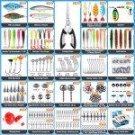 PLUSINNO Fishing Tackle Box with Tackle Included, 373PCS Fishing Lures Kit with Removable Tray, Fishing Gear with Pliers, Weights, Hooks, Accessories, Fishing Tackle Lure Kit Gifts for Men Bass Trout