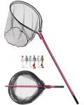 Facikono Large Fishing Net Rubber Fishing Net Large Heavy Duty Extra Large Landing Net for Saltwater Aluminum Fishing Net Telescoping Handle with 6pcs Soft Jig Swimbait, Extends to 72-94in
