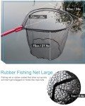 Facikono Large Fishing Net Rubber Fishing Net Large Heavy Duty Extra Large Landing Net for Saltwater Aluminum Fishing Net Telescoping Handle with 6pcs Soft Jig Swimbait, Extends to 72-94in