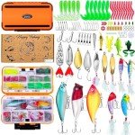 Fishing Lures Kit for Freshwater Tackle Box Kit for Bass Trout, Fathers Day Dad Gifts for Men Dad Husband Boys Beginner, Bait & Other Accessories Fishing Gear Gifts Ideas 105pcs Orange