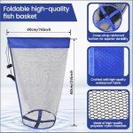 Foldable Fishing Net, Landing Fishing Pier Nets, Drop Net for Pulling Up Fish with Rope, Portable Bridge Fishing Net for Minnows, Crawfish, Shrimp